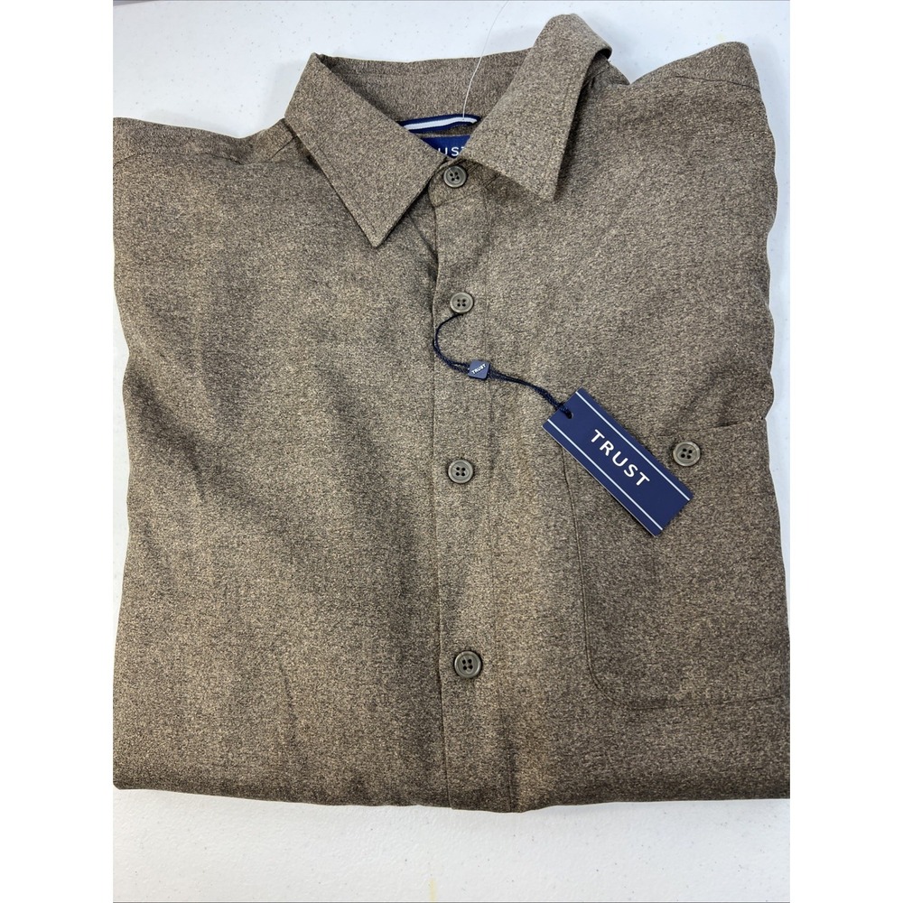 NWT Trust Mens Brown Microfiber Long Sleeve Button Up Business Shirt Size XL